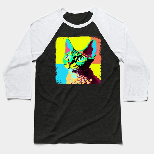 Devon Rex Pop Art - Cat Lover Gift Baseball T-Shirt by PawPopArt